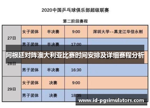 阿根廷对阵澳大利亚比赛时间安排及详细赛程分析