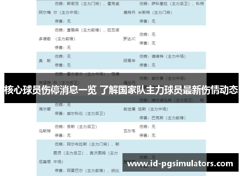 核心球员伤停消息一览 了解国家队主力球员最新伤情动态