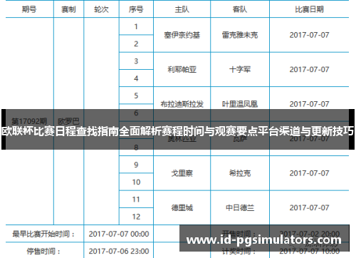 欧联杯比赛日程查找指南全面解析赛程时间与观赛要点平台渠道与更新技巧